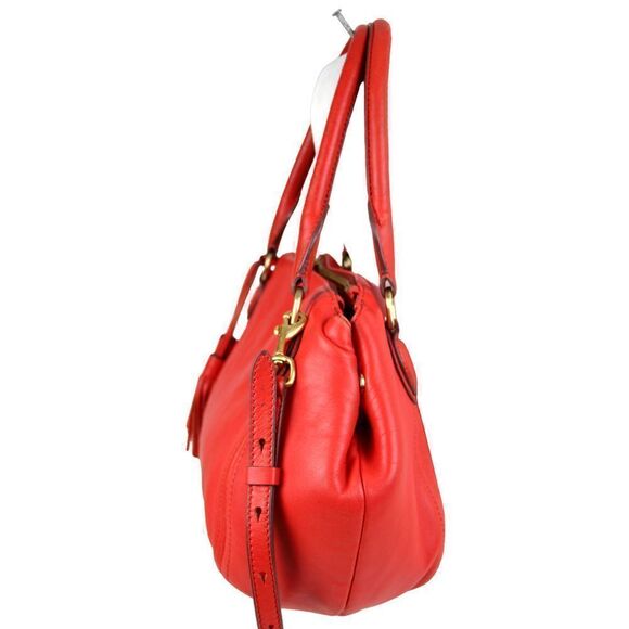 J.CREW RED GENUINE LEATHER THREE COMPARTMENTS HOBO SHOULDER BAG SATCHEL PURSE - Picture 4 of 16